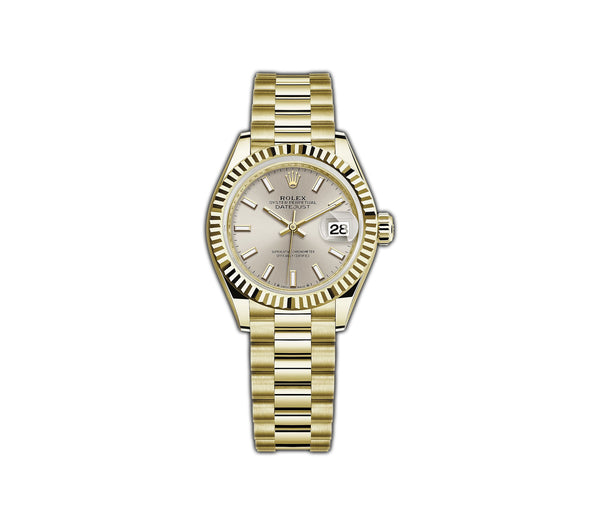 28MM 18k Yellow Gold Silver Index Dial President Bracelet