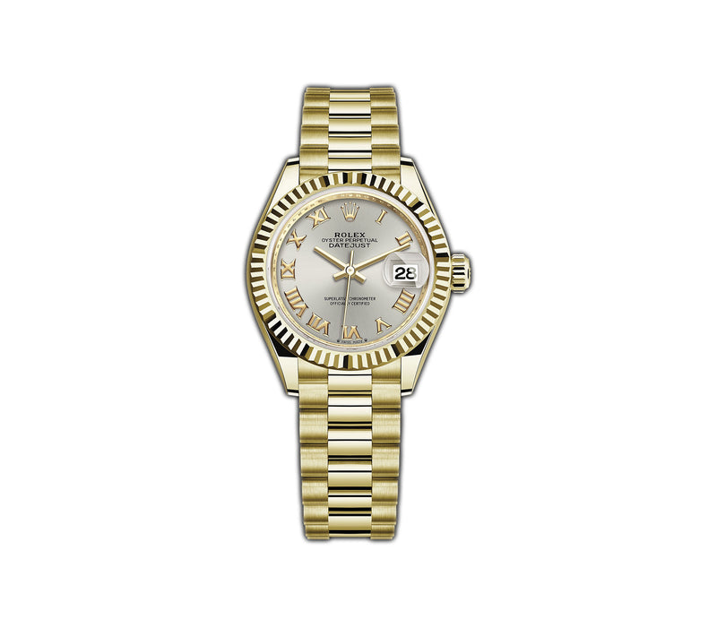 28MM 18k Yellow Gold Silver Roman Dial  President Bracelet