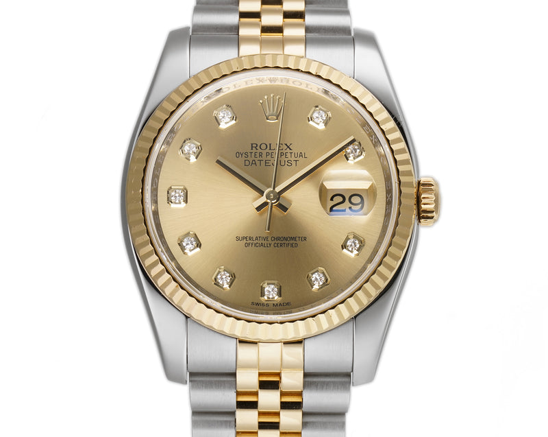 36mm Steel & Yellow Gold Champagne Diamond Dial On Jubilee 2013