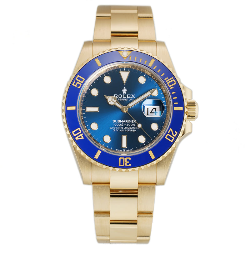 41mm 18k Yellow Gold Ceramic Bezel Blue Dial Box and Papers