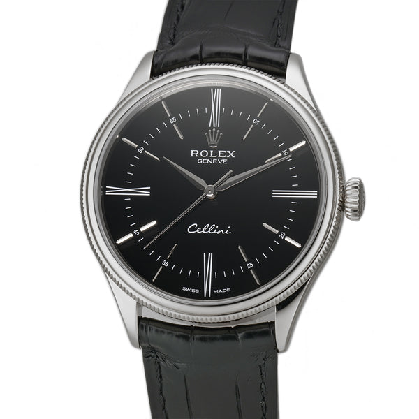 Rolex Cellini 39mm 18k White Gold Black Dial 50509 With Card 2016