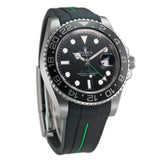 40mm Black Ceramic Bezel Black Dial Green Hand on RubberB Bracelet Included