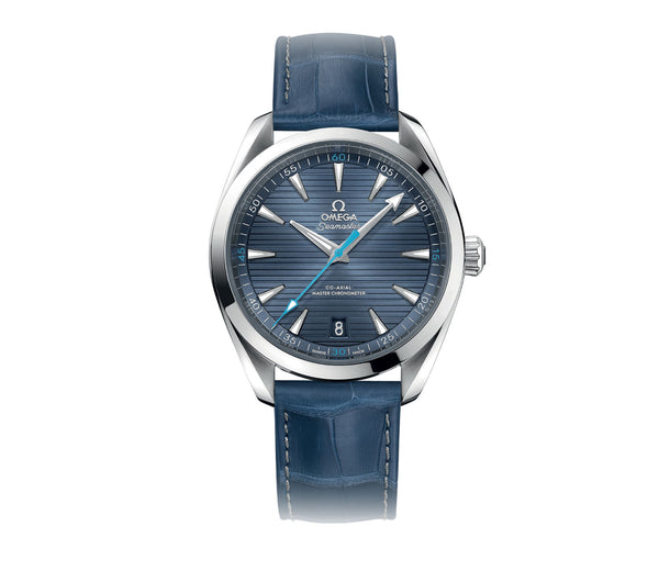 41mm Aqua Terra 150m Co-Axial Master Chronometer Steel Blue Dial On Leather Strap