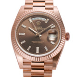 40mm 18k Everose Gold President Chocolate Brown Baguette Diamond Dial