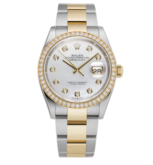 36mm Steel & Yellow Gold White MOP Diamond Dial & Bezel On Oyster Bracelet