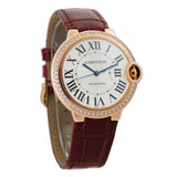 36mm 18k Rose Gold Diamond Bezel Automatic On Burgundy Strap