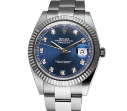 41mm Steel Blue Diamond Dial 18k Fluted Bezel Oyster Bracelet