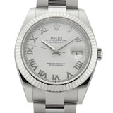 41mm Steel White Roman Dial 18k Fluted Bezel Oyster Bracelet