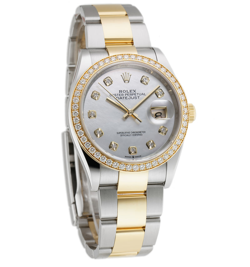 36mm Steel & Yellow Gold White MOP Diamond Dial & Bezel On Oyster Bracelet