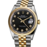 36mm Steel & Yellow Gold Fluted Bezel Black Diamond Dial Jubilee Bracelet