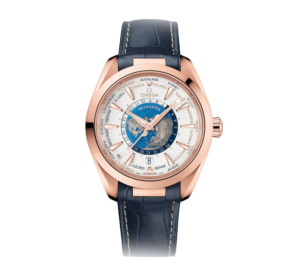43mm Aqua Terra 150m Co-Axial Master Chronometer GMT Worldtimer Silver Dial On Strap