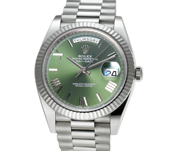 40mm 18k White Gold President Olive Green Dial