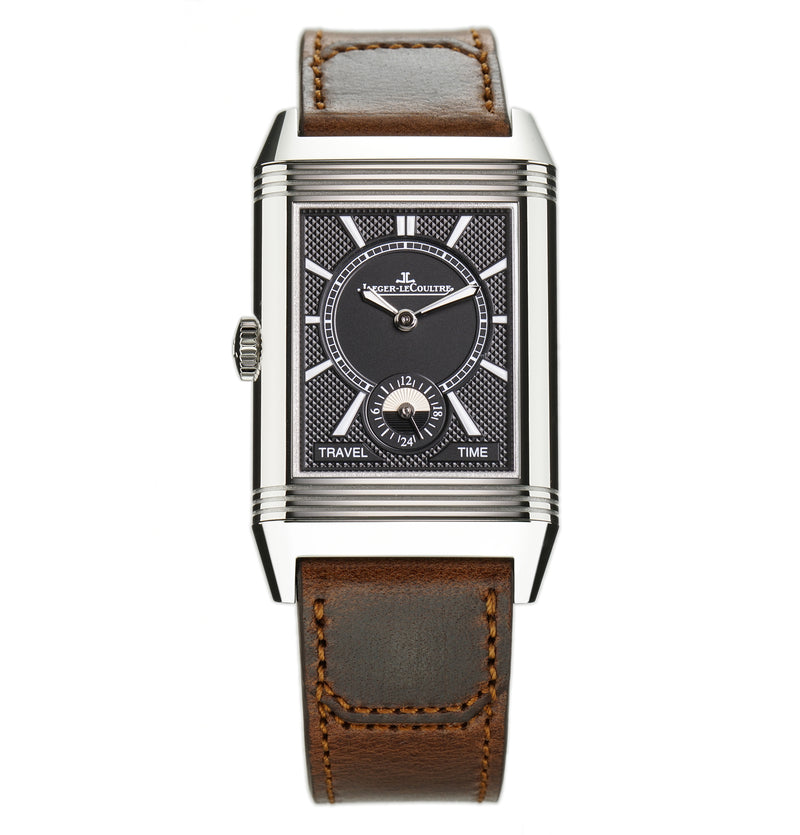 Classic Reverso Duoface Travel Time Large 28mm Silvered Grey/Black Dial