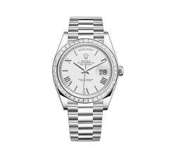 Platinum President Baguette Diamond Bezel White Roman Dial