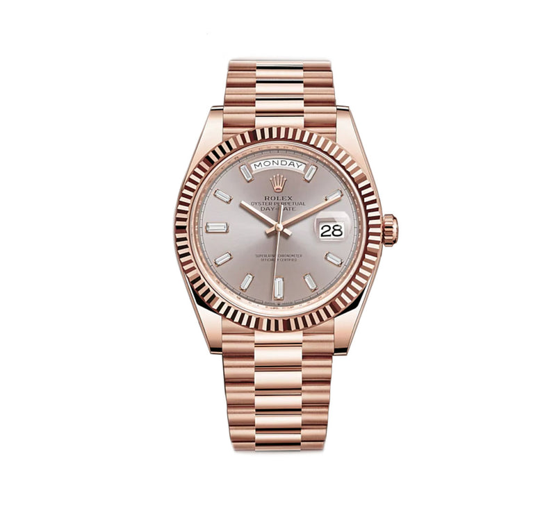 40mm 18k Everose Gold President Sundust Baguette Diamond Dial