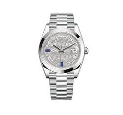 40mm Platinum President Pave Diamond Baguette Sapphire Dial