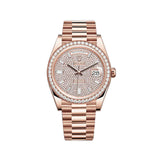 40mm 18k Everose Gold President Pave Baguette Diamond Dial