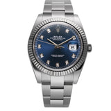 41mm Steel Blue Diamond Dial 18k Fluted Bezel Oyster Bracelet