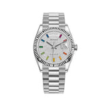 36mm 18k White Gold President Pavé Diamond Rainbow Dial