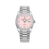 36mm 18k White Gold President Diamond Bezel Pink Opal Diamond Dial