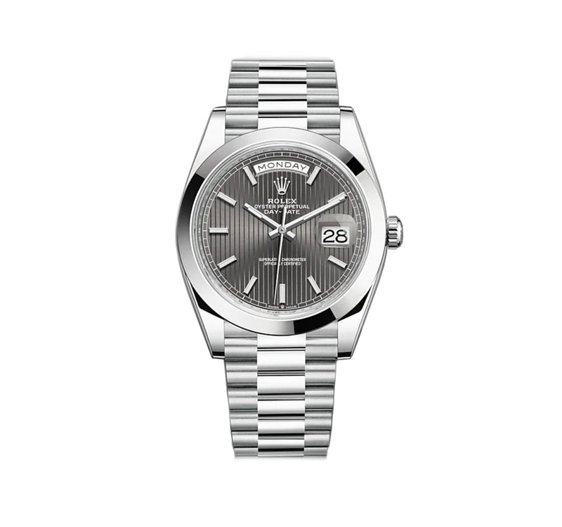 Platinum President Dark Rhodium Stripe Motif Index Dial