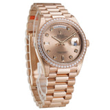 36mm 18k Everose Gold President Diamond Bezel Pink Rose Diamond Dial