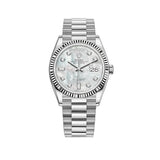 36mm 18k White Gold President MOP Baguette Diamond Dial