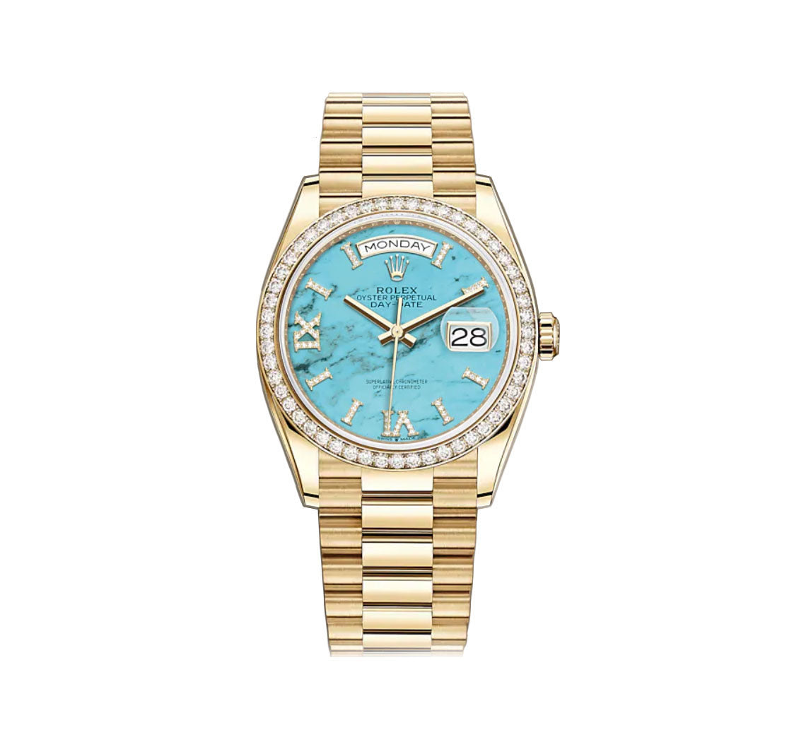 Rolex Day Date 36 Yellow Gold President Turquoise Diamond Dial