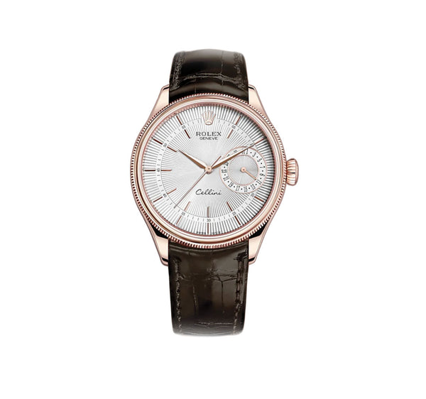 Date 18k Everose Gold 39mm Silver Dial On Brown Strap