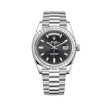 40mm Platinum President Baguette Diamond Bezel Black Baguette Diamond Dial