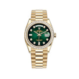 36mm 18k Yellow Gold President Diamond Bezel Green Ombré Diamond Dial