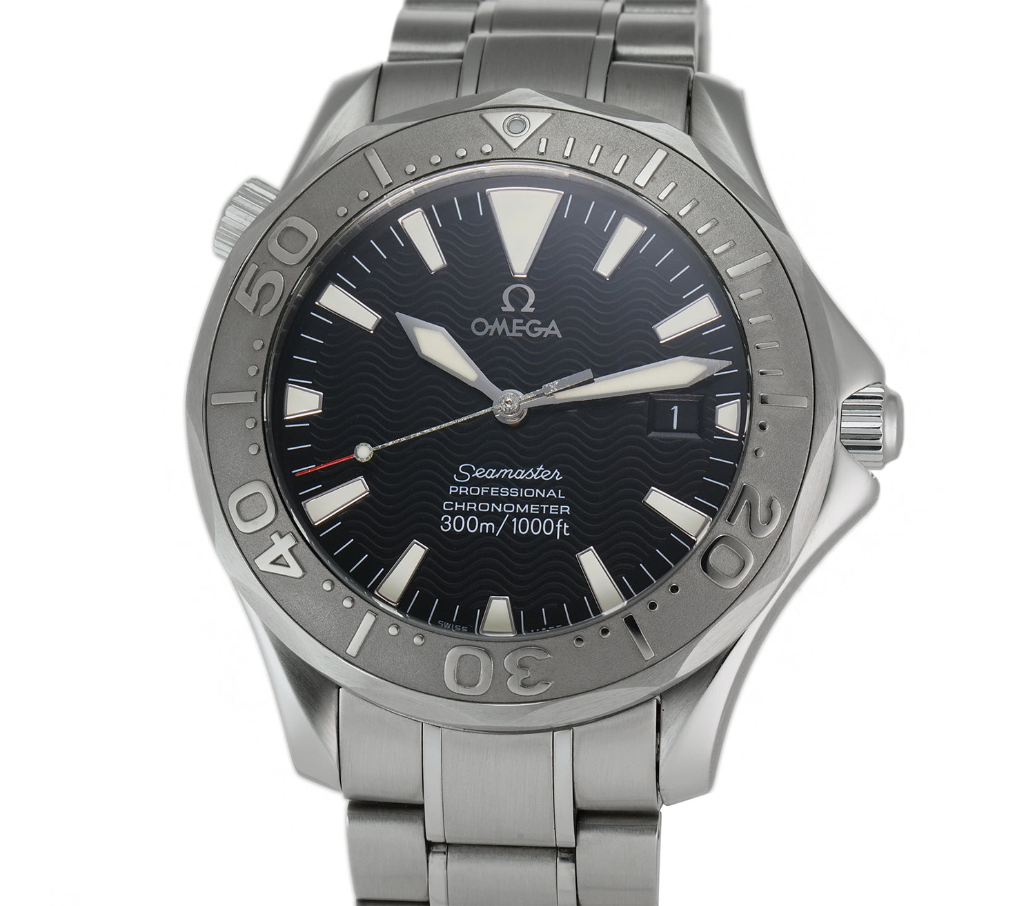 Omega Seamaster Steel 41mm White Gold Bezel Black Wave Dial