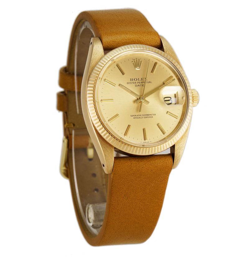 34mm Vintage 14k Yellow Gold Date T Swiss Champagne Dial Circa 1980
