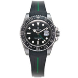 40mm Black Ceramic Bezel Black Dial Green Hand on RubberB Bracelet Included