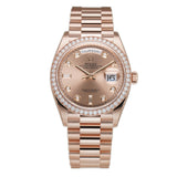 36mm 18k Everose Gold President Diamond Bezel Pink Rose Diamond Dial
