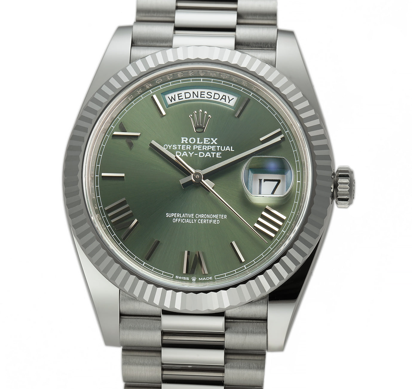 Rolex day date silver cheap green