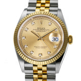 36mm Steel & Yellow Gold Fluted Bezel Champagne Diamond Dial Jubilee Bracelet