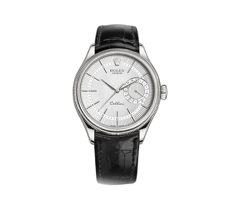 Date 18k White Gold 39mm Silver Dial On Black Strap