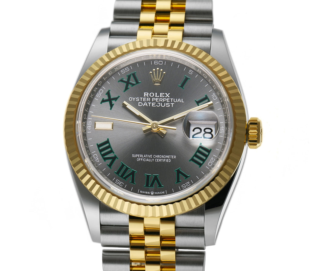 Rolex Datejust 41mm Oyster 126333 Stainless Steel & Yellow Gold Watch Grey  Green Roman Numeral Dial