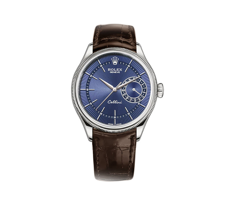 Date 18k White Gold 39mm Blue Dial On Brown Strap