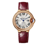 33mm 18K Rose Gold Diamond Bezel Automatic On Strap