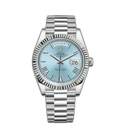 40mm Platinum President Fluted Bezel Ice Blue Roman Dial