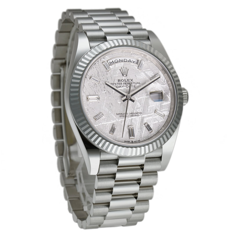 40mm 18k White Gold President Meteorite Baguette Diamond Dial