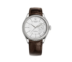 Date 18k White Gold 39mm Silver Dial On Brown Strap