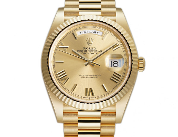 Rolex Day-Date 40 Yellow Gold President Champagne Roman Dial 228238 ...