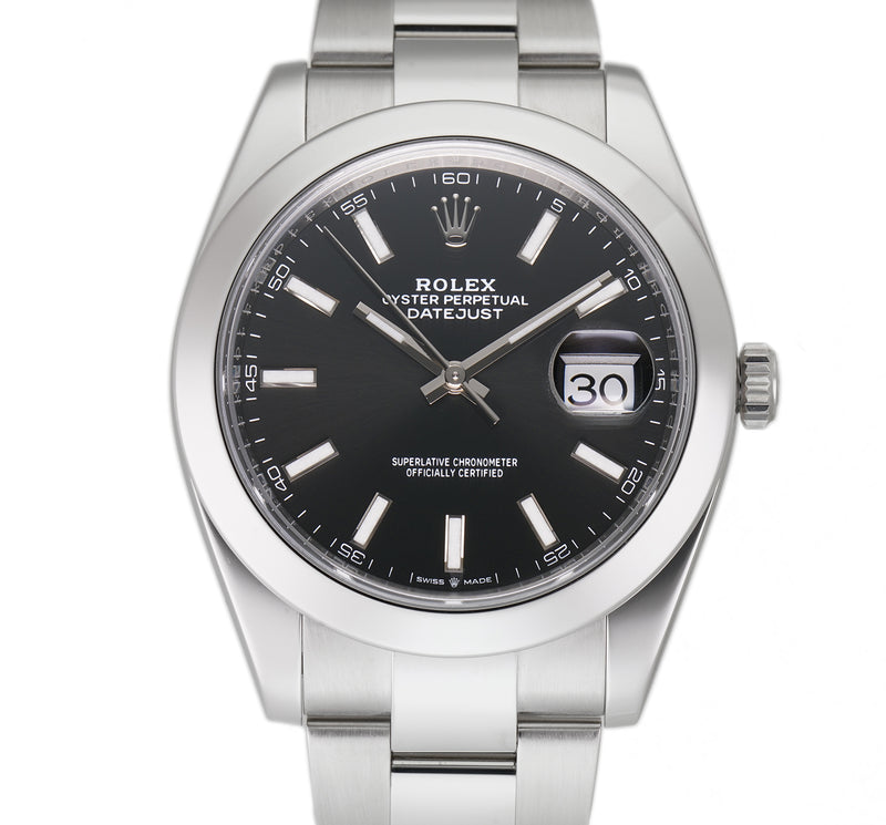 Steel 41mm Black Index Dial Oyster Bracelet With Card