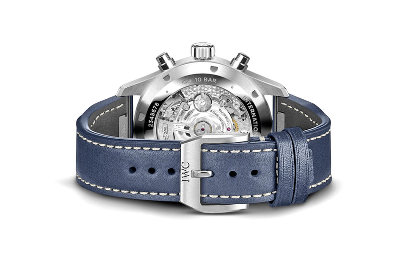 43mm Chronograph Stainless Steel Bezel Blue Dial On Strap