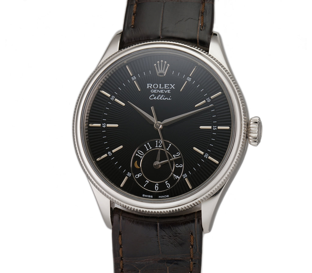 Rolex Cellini Dual Time 18k White Gold 39mm Black Dial 50529