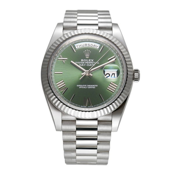 40mm 18k White Gold President Olive Green Dial