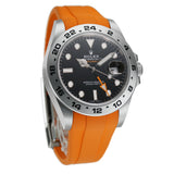 42mm Black Dial On Orange RubberB & Steel Bracelet Included Box and Papers